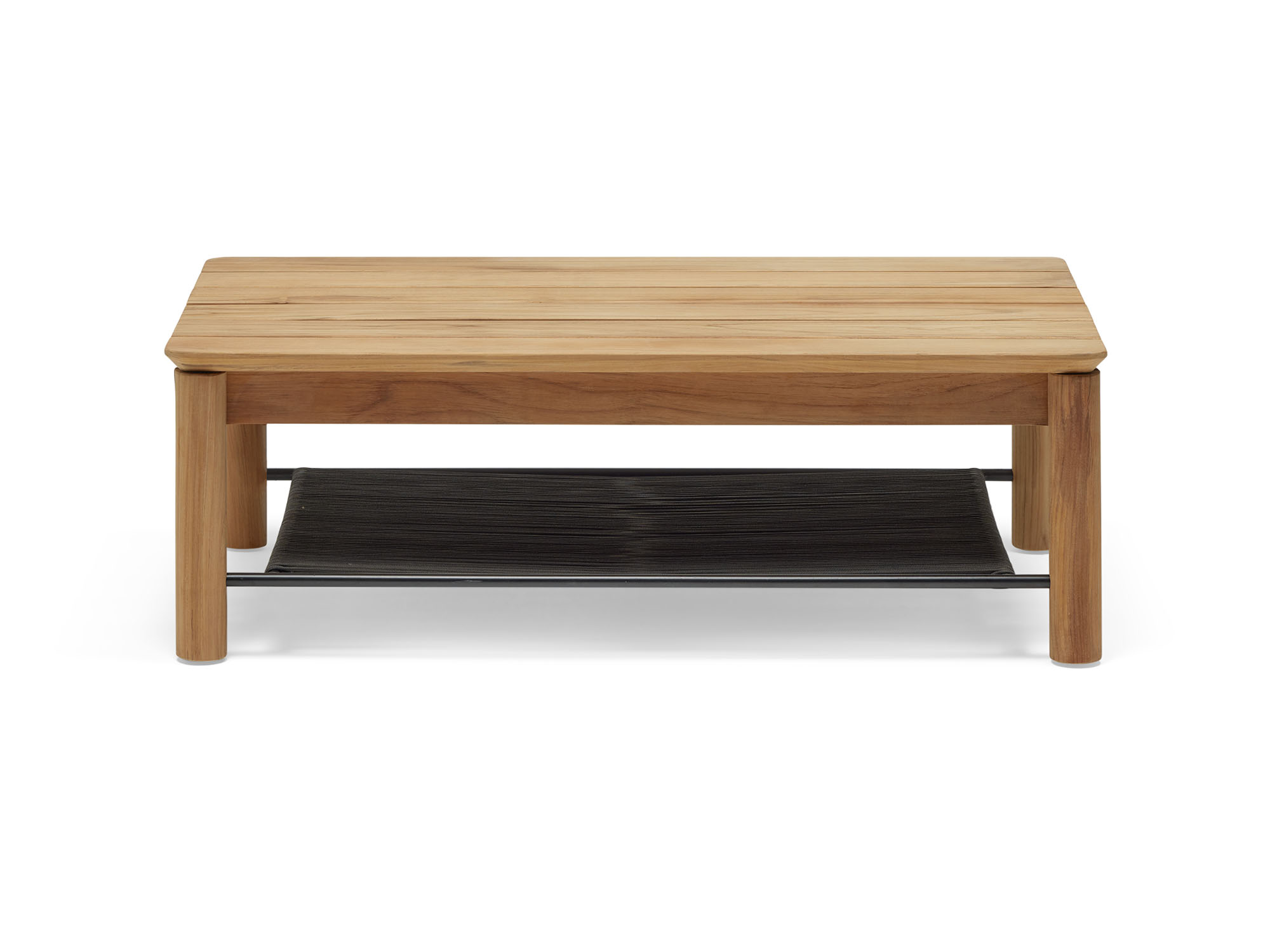 Side view of wooden outdoor coffee table
